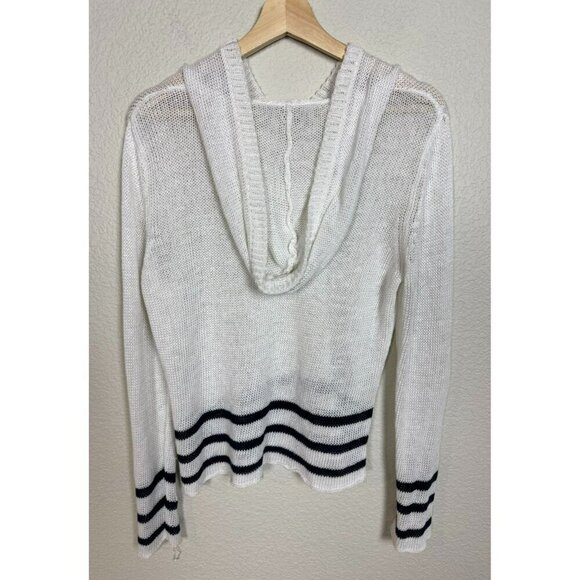 360 Sweater Linen Loose Knit Sweater Top Size M Hood White Black Stripe Pullover - Picture 9 of 10